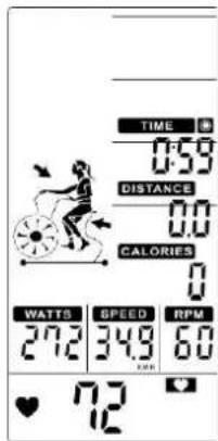 TIME 0:59 DISTANCE 0.0 CALORIES 0 WATTS 272 SPEED 349 RPM 60 RPM 12