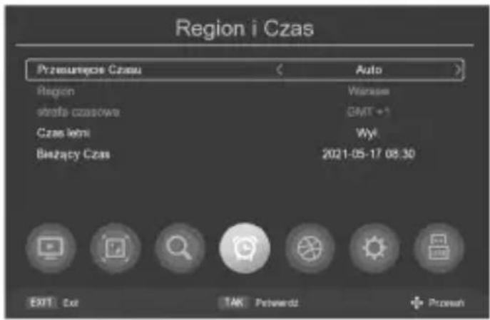 Region i Czas Przemȩcie Czasu Auto Region Wienase strafa czasowe GMT +1 Czas lejni WYL Bezȩcy Czas 2021-05-17 08:30 EXIT Ext TAK Pachewód + Prozeań