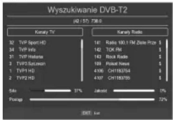 Wyszukiwanie DVB-T2 (42 (57) 736.6) Kanaly TV Kanaly Radio 32 TVP Sport HD 141 Ratio 100.1 FM Ziele Prize $ 34 TVP Info 142 TOK FM $ 31 TVP Historia 143 Rock Radio $ 3 TVP2 Sutzeon 199 Piolet News $ 1 TVP1 HD 4106 CH1183754 $ 2 TVP2 HD 4107 CH1183755 $ 54s 31% Jahansk 7% Porto 22% DXT Net