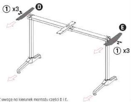 ① x3 D E ① x3 uwoge no kierunek montażu części D I E,