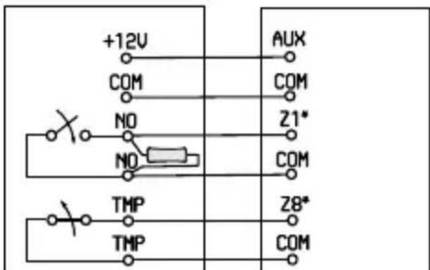 +12V COM NO NO TMP TMP AUX COM Z1* COM Z8* COM
