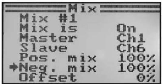Mix Mix #1 Mix is On Master Ch1 Slave Ch6 Pos. mix 100% Neg. mix 100% Offset 0%