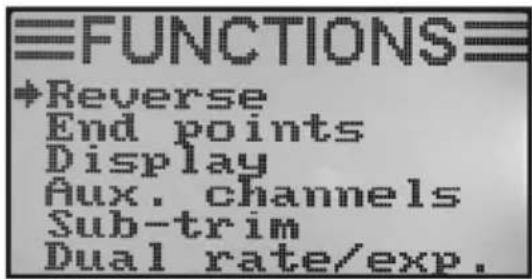 Reely HT-6 - Menu ustawień funkcji „Functions setup“ - 3