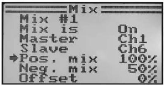 Mix Mix #1 Mix is Master Slave *Pos. mix 100% Neg. mix 50% Offset 0%