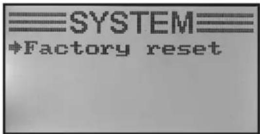 SYSTEM →Factory reset
