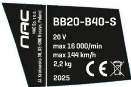 NAC BB20-B40-S - Inne oznaczenia na maszynie - 1