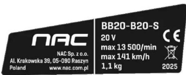 NAC BB20-B20-S - Inne oznaczenia na maszynie - 1