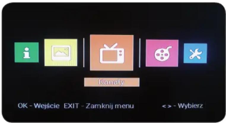 Kanały OK - Wejście EXIT - Zamknij menu < > - Wybierz