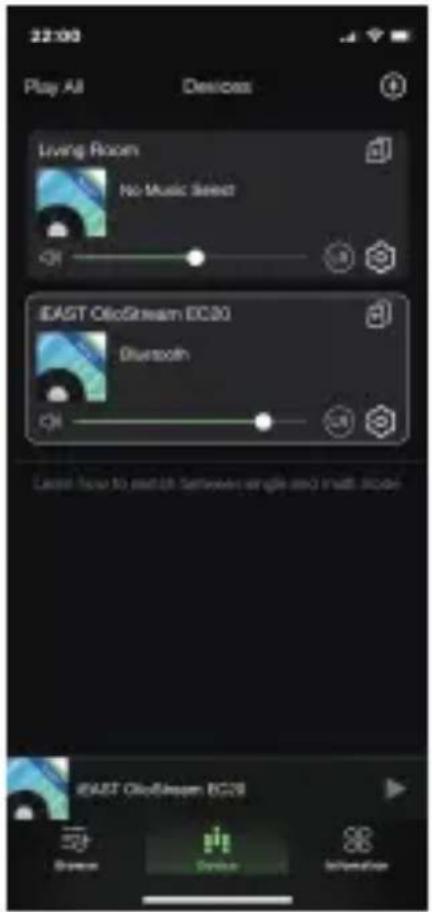 22:00 Play All Devices Living Room No Music Seed EAST OlcStream EC20 Bluetooth EAST OlcStream EC20 Browse Device Information