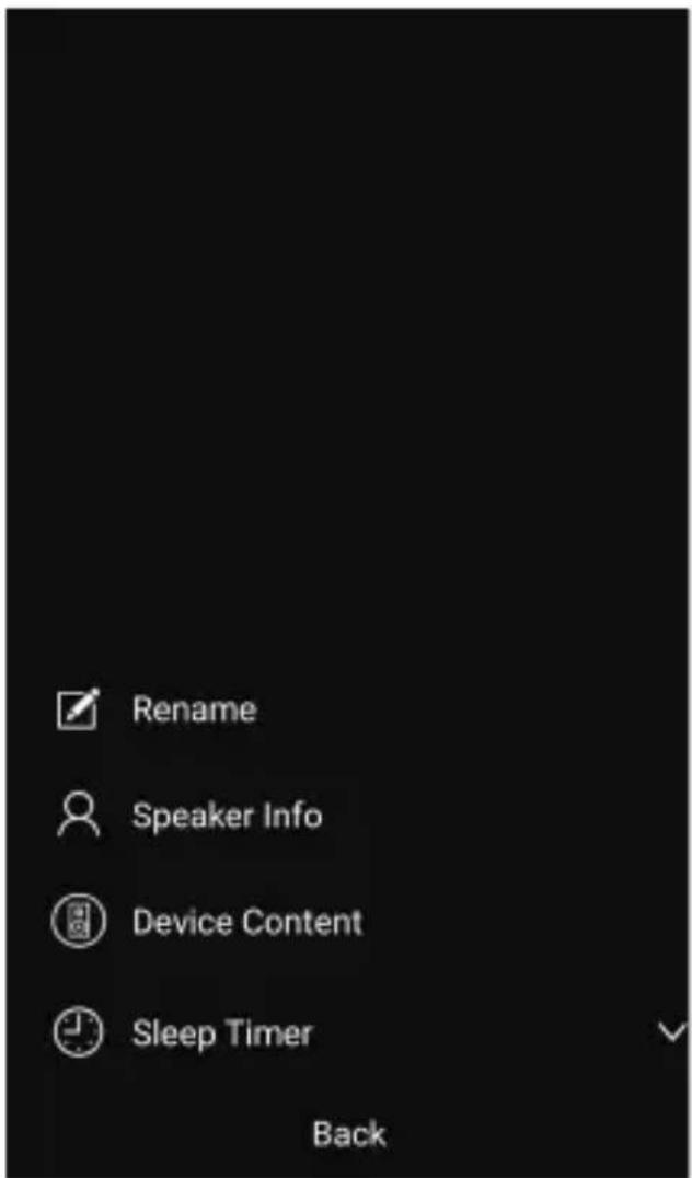 Rename Speaker Info Device Content Sleep Timer Back