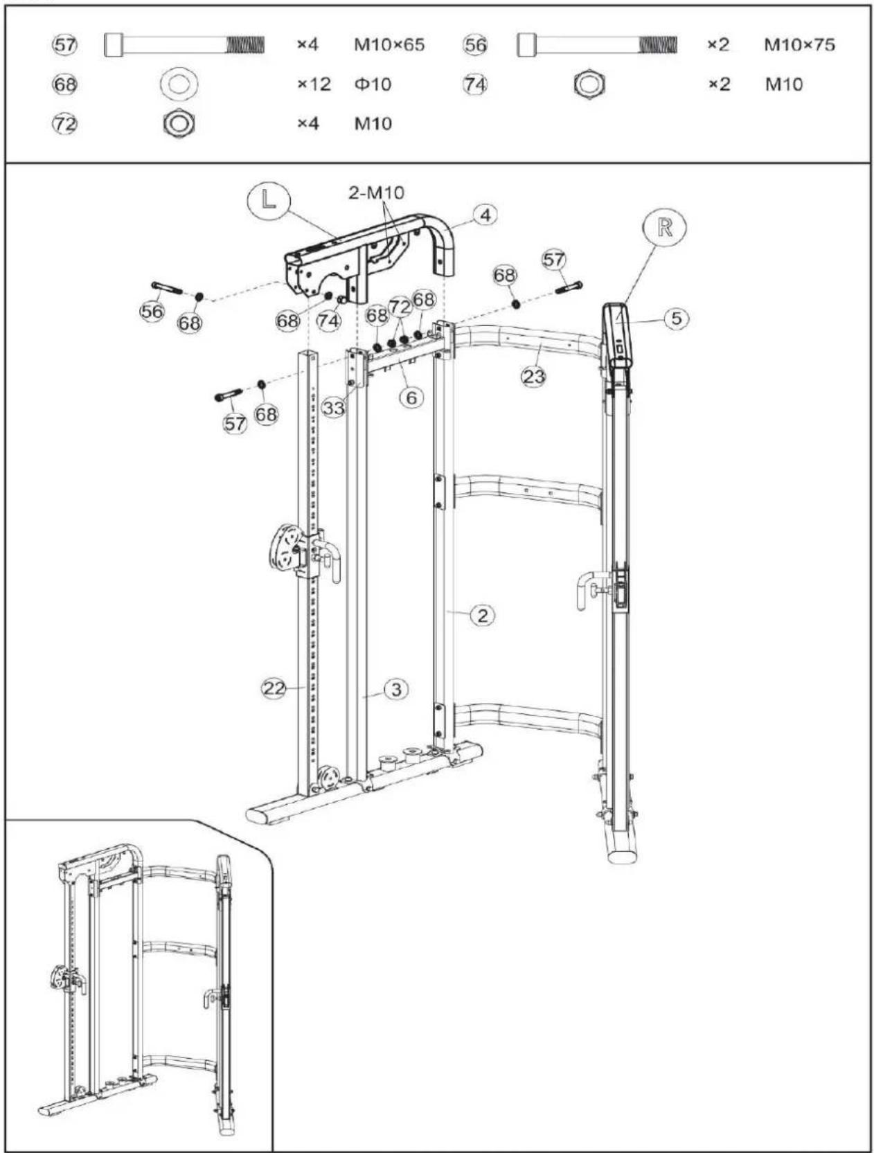 57 ×4 M10×65 56 ×2 M10×75 68 ×12 Φ10 74 ×2 M10 72 ×4 M10 L 2-M10 4 56 68 68 74 68 72 68 57 68 33 6 23 22 3 R 5