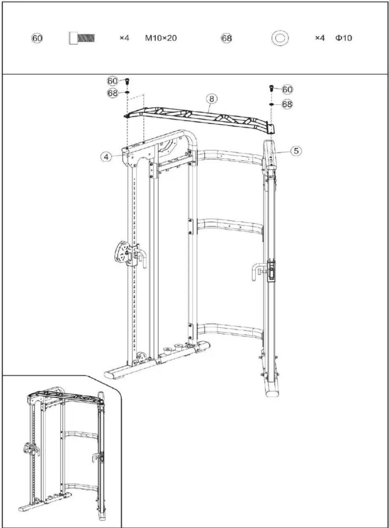 60 ×4 M10×20 68 ×4 Φ10 60 68 8 60 68 4 5