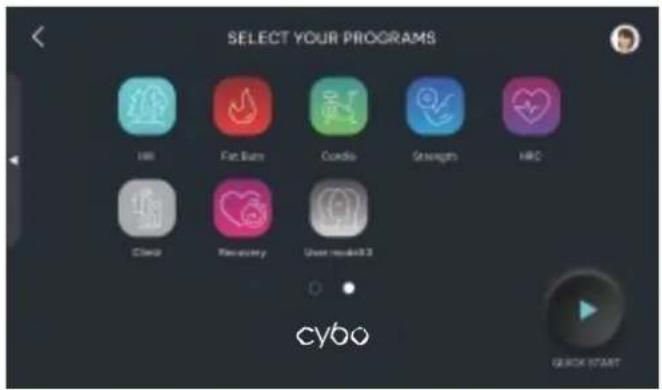 SELECT YOUR PROGRAMS Hill Fast Burs Audio Strength HRC Cliffs Play history User mini3.2 cybo Quick Start