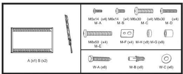A (x1) B (x2) M5x14 (x4) M6x14 (x4) M6x30 (x4) M8x30 (x4) M-A M-B M-C M-D M8x50 (x4) M-F (x4) M-H (x8) M-G (x8) M-E W-A (x6) W-B (x6) W-C (x6)