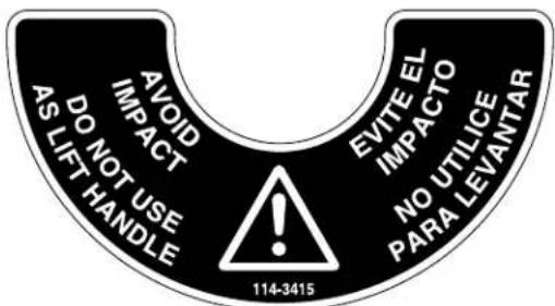 AVOID IMPACT DO NOT USE AS LIFT HANDLE 114-3415 EVITE EL IMPACTO NO UTILICE PARA LEVANTAR