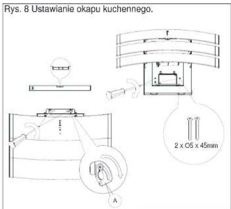 Rys. 8 Ustawianie okapu kuchennego. 2 x O5 x 45mm A