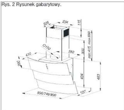 Rys. 2 Rysunek gabarytowy. 226 234 115 O150 350 800 min:415, max:880 410 200 434 463 596/745/896 127