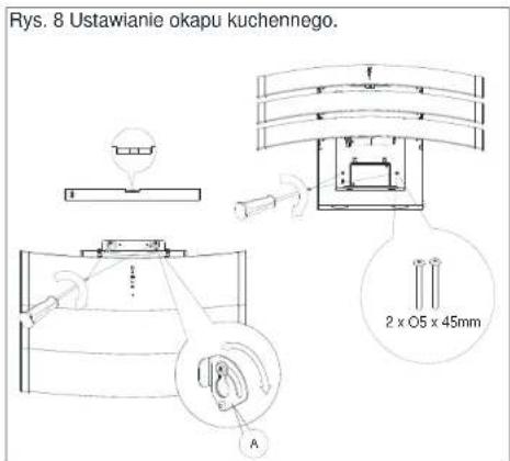 Rys. 8 Ustawianie okapu kuchennego. 2 x O5 x 45mm A