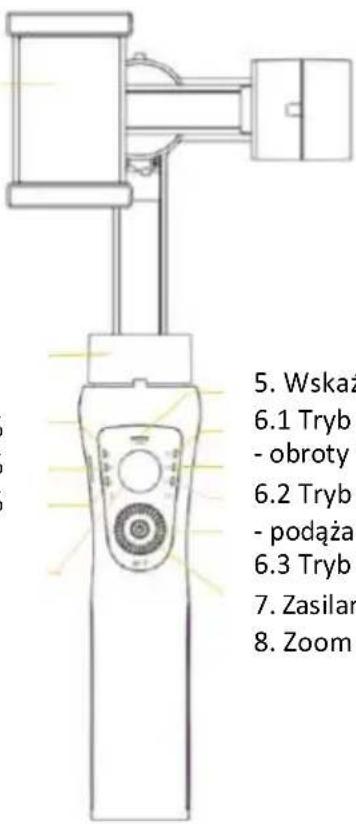5. Wskaz 6.1 Tryb - obroty 6.2 Tryb - podąza 6.3 Tryb 7. Zasilar 8. Zoom