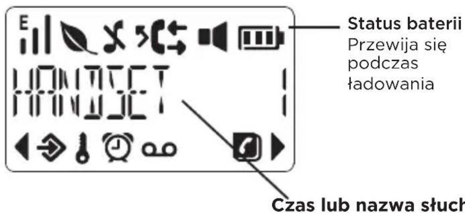Status baterii Przewija się podczas ładowania Czas lub nazwa słuch