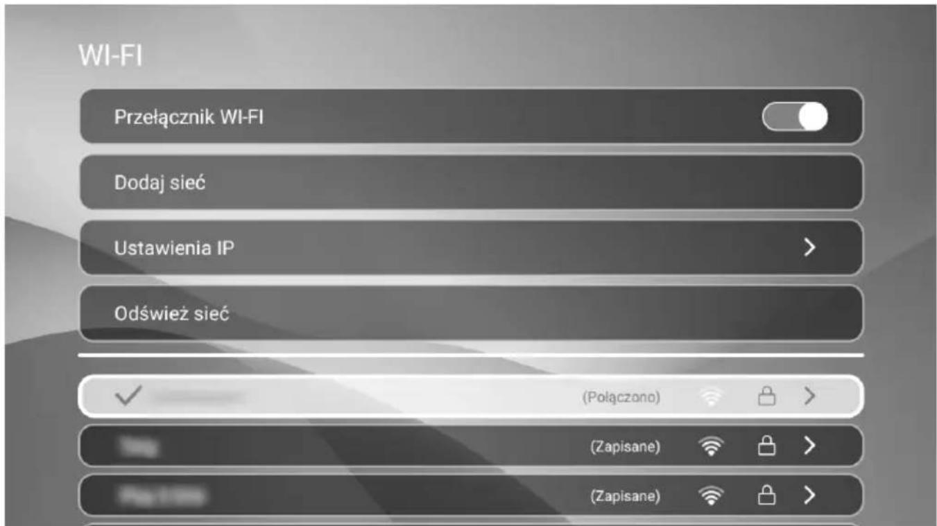 WI-FI Przełącznik WI-FI Dodaj sieć Ustawienia IP Odśwież sieć (Połączono) (Zapisane) (Zapisane)