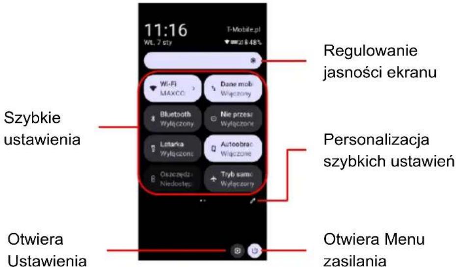 11:16 WL 7 oty T-Mobile.pl 20 & 48% Regulowanie jasności ekranu Szybkie ustawienia Personalizacja szybkich ustawień Otwiera Ustawienia Otwiera Menu zasilania