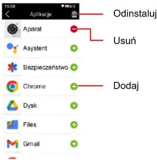 15:58 Aplikacje Odinstaluj Aparat - Usuń Asystent + Bezpieczeństwo + Chrome + Dysk + Files + Gmail + Dodaj