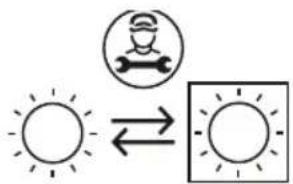Weather icon and sun symbol showing sunlight, a person wearing a hat, and a sun with directional arrow