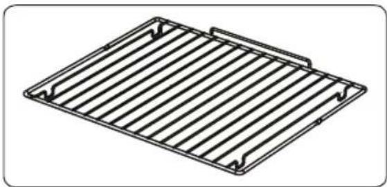 Isometric line drawing of a rectangular metal grate or rack with slats and mounting brackets (no text or symbols)