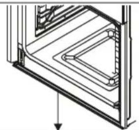 Technical line drawing of a mechanical component or bracket with internal channels and a downward arrow indicating direction (no text or symbols)