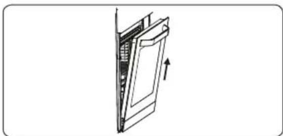 Diagram of a door with an arrow indicating direction, showing internal components (no text or symbols)