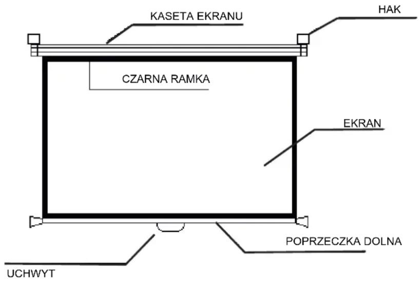 KASETA EKRANU HAK CZARNA RAMKA EKRAN POPRZECZKA DOLNA UCHWYT