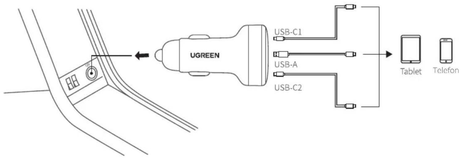 Ugreen EC307 - Ładowarka samochodowa UGREEN EC307, USB + 2X USB-C, 30W - 2
