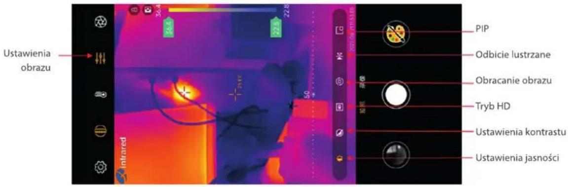 Ustawienia obrazu Infrared 36.4 22.8 50 ° 2021/04/2021 PIP Odbicie lustrzane Obracanie obrazu Tryb HD Ustawienia kontrastu Ustawienia jasności