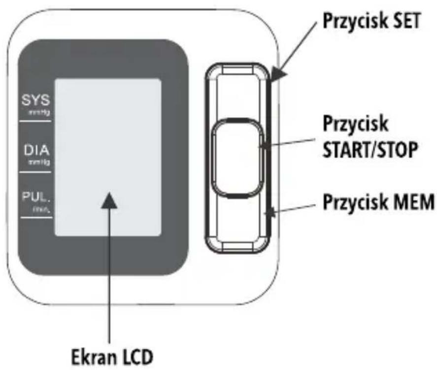 SYS DIA PUL Ekran LCD Przycisk SET Przycisk START/STOP Przycisk MEM