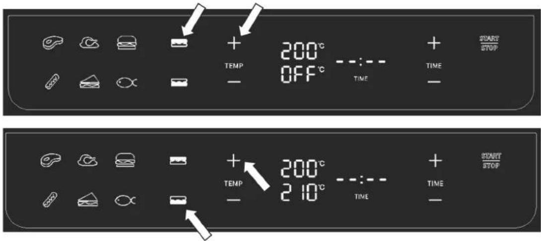 + 200°C TEMP OFF °C TIME + TIME STOP + 200°C TEMP 210°C TIME + TIME STOP