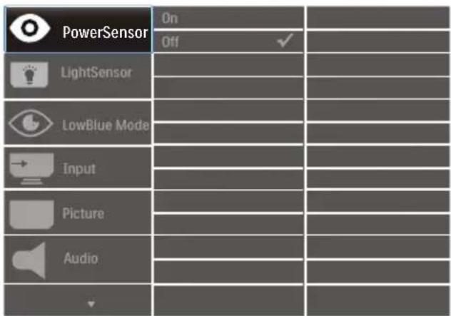 PowerSensor On Off ✓ LightSensor LowBlue Mode Input Picture Audio