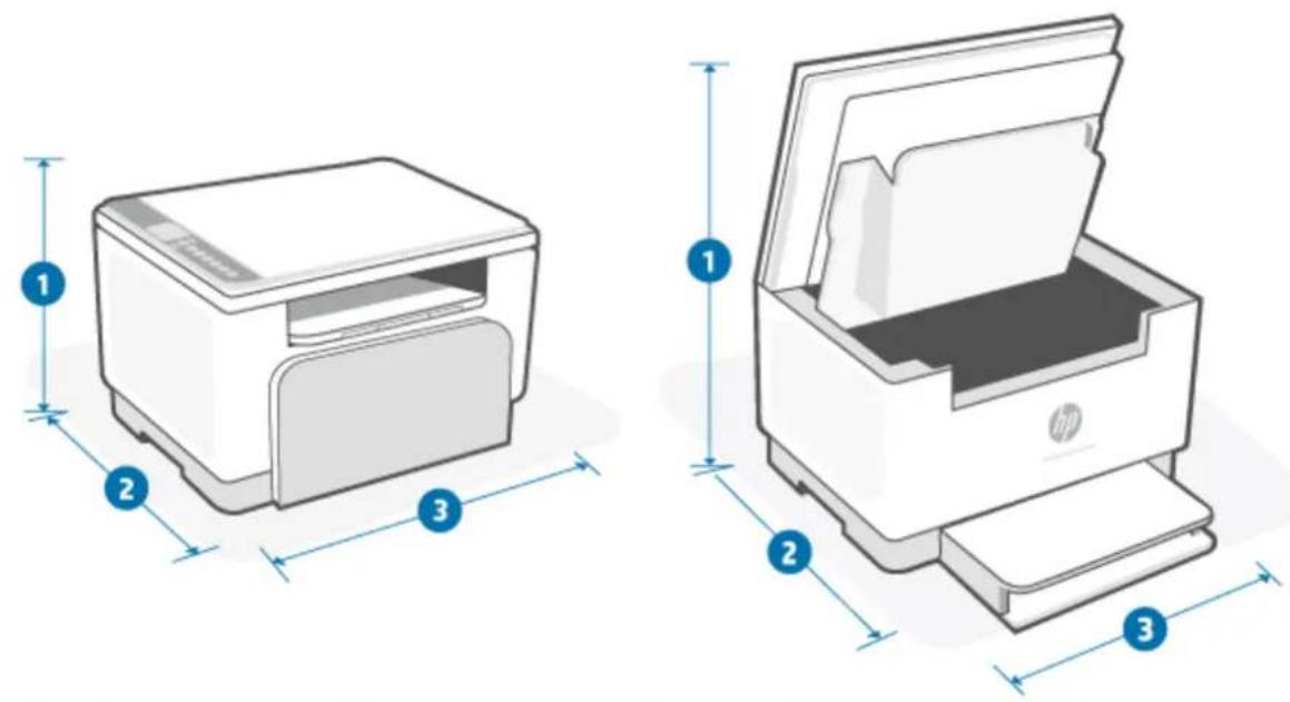 HP LaserJet M234dwe - Wymiary drukarki - 1