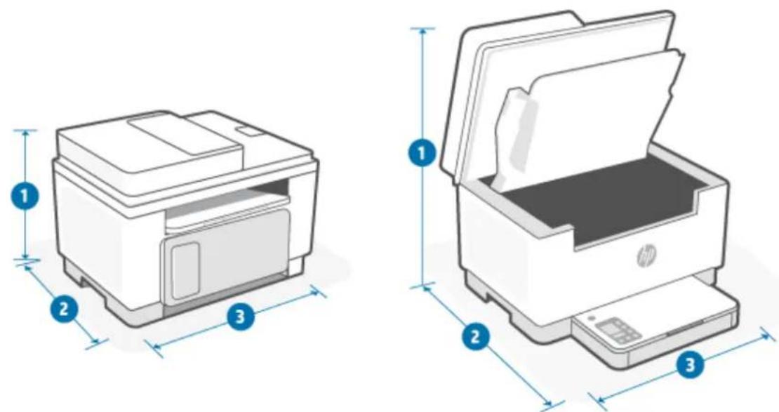 HP LaserJet M234dwe - Wymiary drukarki - 2