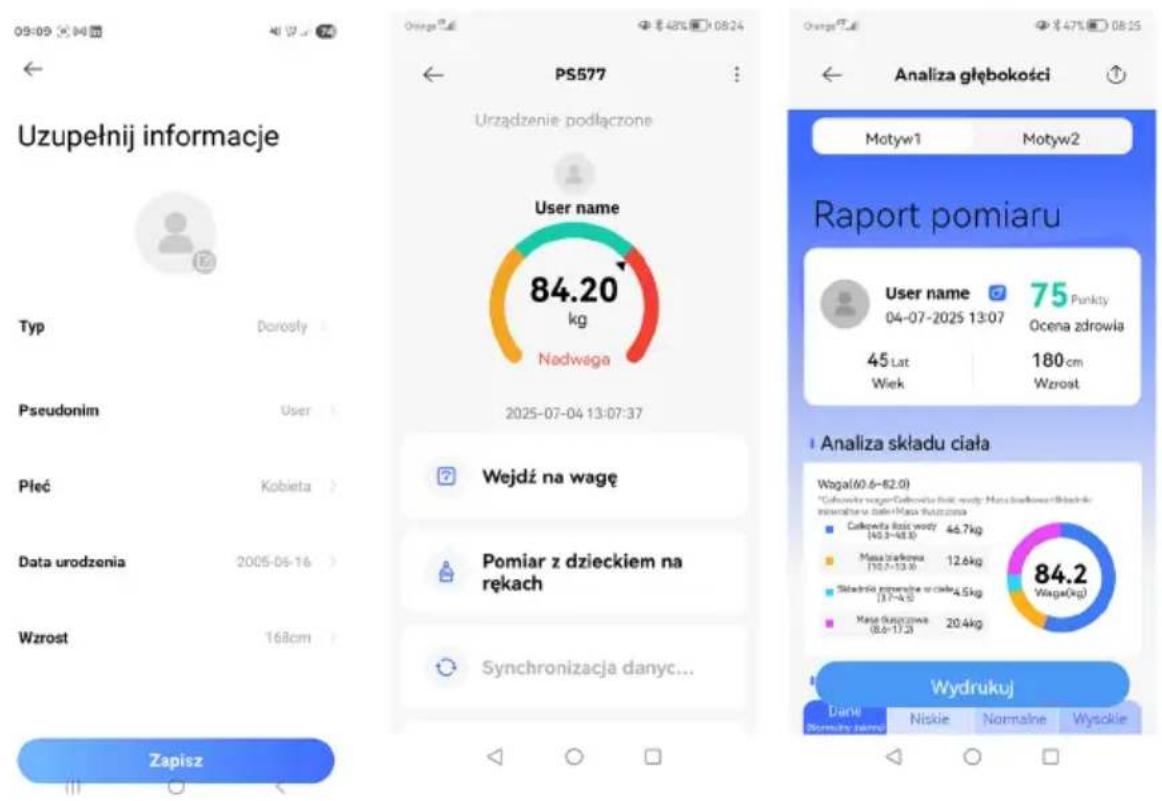 Uzupełnij informacje Typ Pseudonim Pleć Data urodzenia Wzrost Zapisz PS577 Urządzenie podłączone User name 84.20 kg Nadwaga 2025-07-04 13:07:37 Wejdź na wagę Pomiar z dzieckiem na rękach Synchronizacja danyc... Analiza głębokości Motyw1 Motyw2 Raport pomiaru User name 75 Punkty 04-07-2025 13:07 Ocena zdrowia 45 Lat 180cm Wiek Wzrost Analiza składu ciała Waga(60.6-62.0) Cukredna waga Cukredna lost wody Mugaśkowar/Śkredna inotworie w daler Muga Śkredna Cukredna lost wody 46.7kg Muga śkredna (19.2-19.3) 12.6kg Śkrednia powawnełne w ciedka 4.5kg Muga śkredna (8.6-17.2) 20.4kg 84.2 Waga(kg) Wydrukuj Danie Niskie Normalne Wysokie Normały żakrups