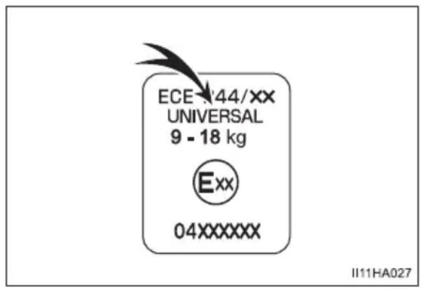 ECE 44/XX UNIVERSAL 9 - 18 kg Exx 04XXXXXX II11HA027