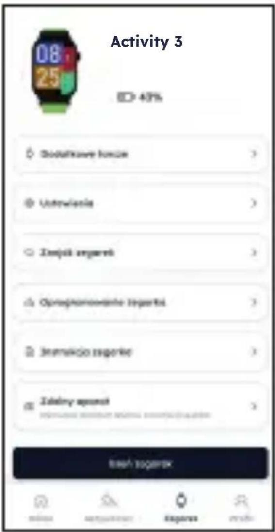 Activity 3 08 25 40% Skodatkowe komie Ustrwiania Zemjak zegarek Opresznozkićne reparto Jezmukcja zegarek Zelalny zegarek Biew togetek