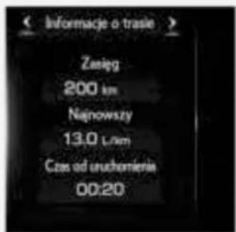 Informacje o trasie Zasięg 200 km Najnowszy 13.0 L/km Czas od uruchonierie 00:20