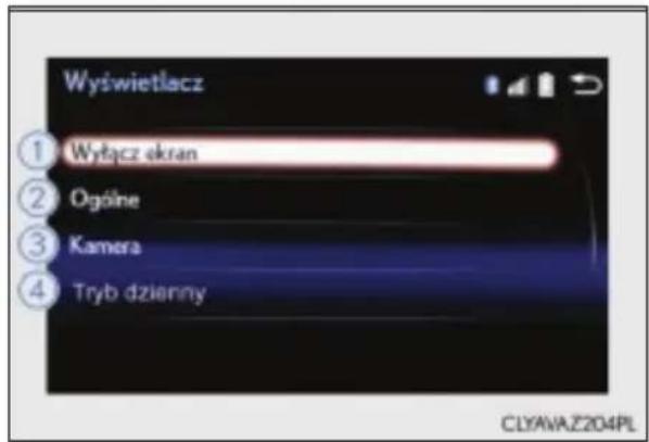Wyświetlacz ① Wyłącz okran ② Ogólne ③ Kamera ④ Tryb dzienny CLYAWAZ204PL