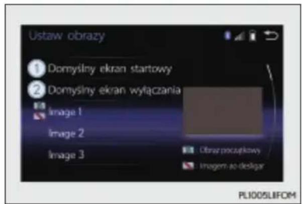 Ustaw obrazy ① Domyślny ekran startowy ② Domyślny ekran wyłączania Image 1 Image 2 Image 3 Obraz początkowy Imagen ao designer PL1005LIFOM