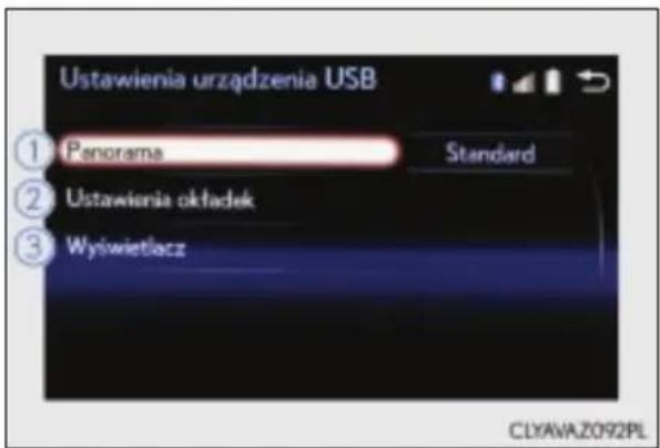 Ustawienia urządzenia USB ① Panorama Standard ② Ustawienia okfadek ③ Wyświetlącz CLYAWAZ092PL