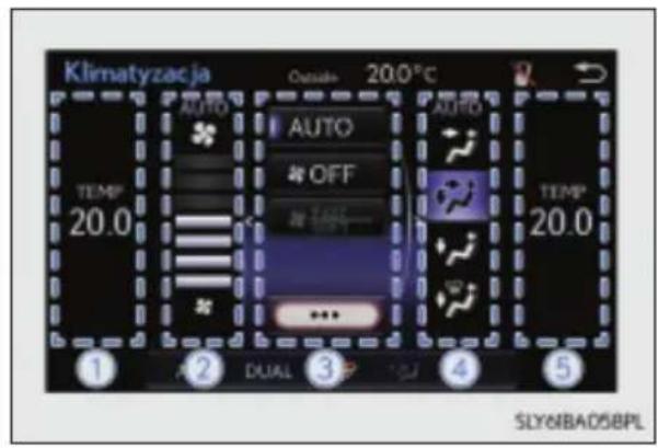 Klimatyzacja 20.0°C AUTO AUTO OFF AUTO TEMP 20.0 TEMP 20.0 1 2 DUAL 3 4 5 SLY&BAD5BPL