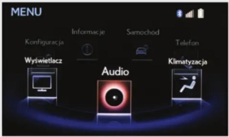 MENU Konfiguracja Informacje Samochód Telefon Wyswietlacz Audio Klimatyzacja