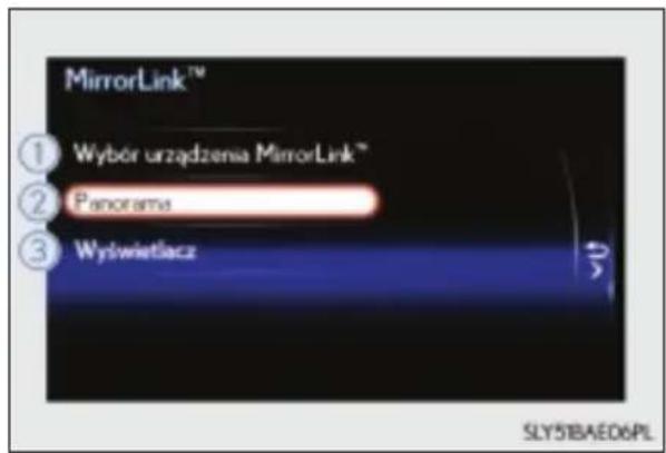 MirrorLink™ ① Wybór urządzenia MirrorLink™ ② Panorama ③ Wyswietlacz SLY5BAED6PL