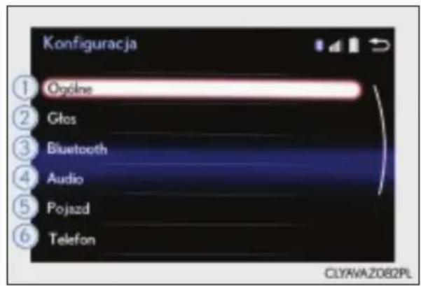 Konfiguracja ① Ogólna ② Głos ③ Bluetooth ④ Audio ⑤ Pojszd ⑥ Telefon CLYAWA.Z082PL
